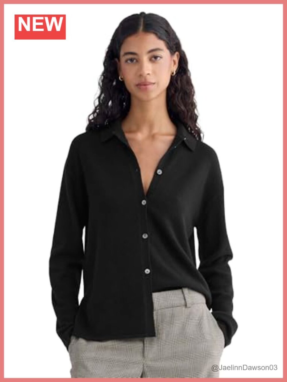 Cashmere Button-Up Shirt Oversized Collared Long Sleeve Blouse